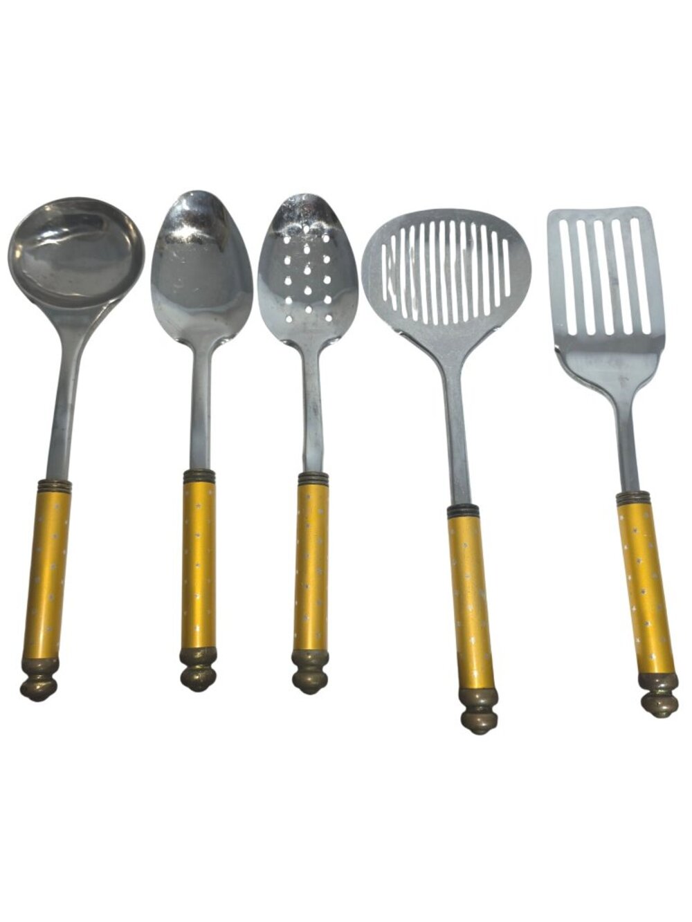 Vintage INOX Rostfrei 5 Piece Set Serving Utensils Stainless Gold Stars Handle